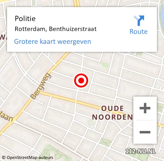 Locatie op kaart van de 112 melding: Politie Rotterdam, Benthuizerstraat op 16 maart 2024 19:54