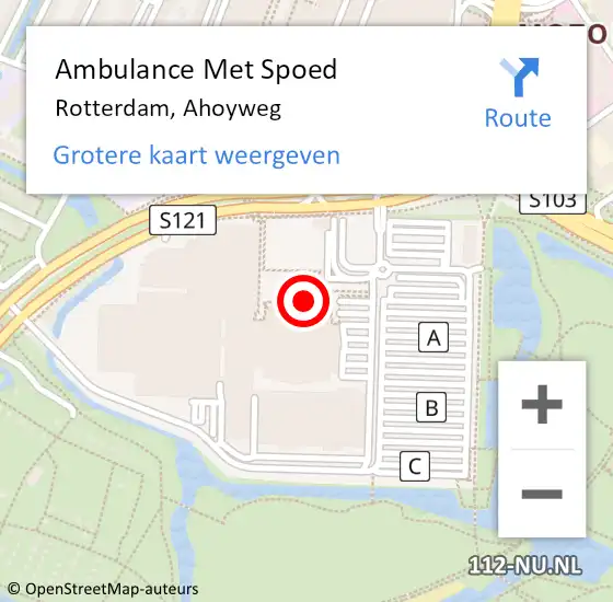 Locatie op kaart van de 112 melding: Ambulance Met Spoed Naar Rotterdam, Ahoyweg op 16 maart 2024 20:38