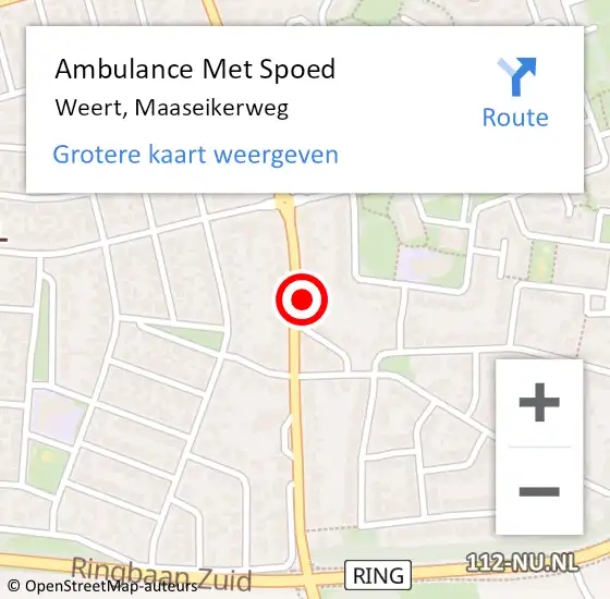 Locatie op kaart van de 112 melding: Ambulance Met Spoed Naar Weert, Maaseikerweg op 16 maart 2024 21:02