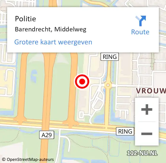 Locatie op kaart van de 112 melding: Politie Barendrecht, Middelweg op 16 maart 2024 21:10