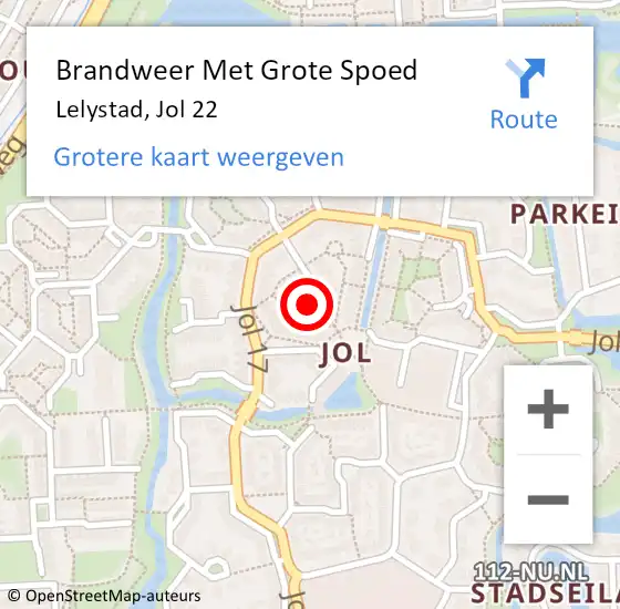 Locatie op kaart van de 112 melding: Brandweer Met Grote Spoed Naar Lelystad, Jol 22 op 16 maart 2024 22:05