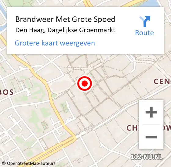 Locatie op kaart van de 112 melding: Brandweer Met Grote Spoed Naar Den Haag, Dagelijkse Groenmarkt op 16 maart 2024 22:21