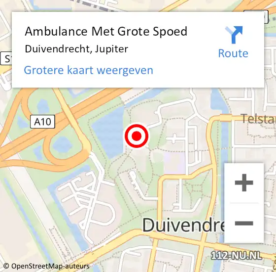 Locatie op kaart van de 112 melding: Ambulance Met Grote Spoed Naar Duivendrecht, Jupiter op 16 maart 2024 22:26