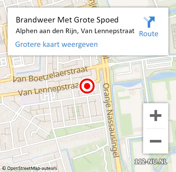 Locatie op kaart van de 112 melding: Brandweer Met Grote Spoed Naar Alphen aan den Rijn, Van Lennepstraat op 16 maart 2024 22:35