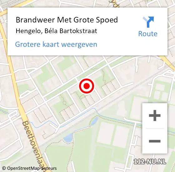 Locatie op kaart van de 112 melding: Brandweer Met Grote Spoed Naar Hengelo, Béla Bartokstraat op 16 maart 2024 23:00