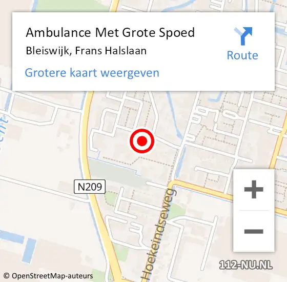 Locatie op kaart van de 112 melding: Ambulance Met Grote Spoed Naar Bleiswijk, Frans Halslaan op 16 maart 2024 23:02