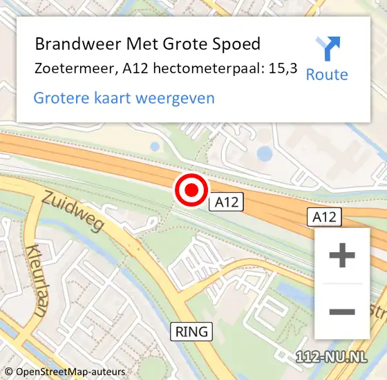 Locatie op kaart van de 112 melding: Brandweer Met Grote Spoed Naar Zoetermeer, A12 hectometerpaal: 15,3 op 16 maart 2024 23:42