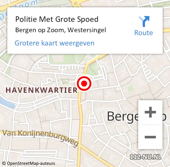 Locatie op kaart van de 112 melding: Politie Met Grote Spoed Naar Bergen op Zoom, Westersingel op 17 maart 2024 00:44