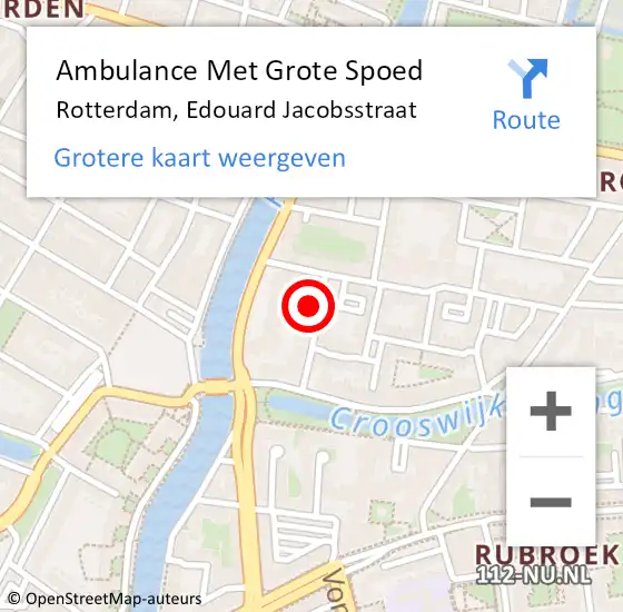 Locatie op kaart van de 112 melding: Ambulance Met Grote Spoed Naar Rotterdam, Edouard Jacobsstraat op 17 maart 2024 01:39