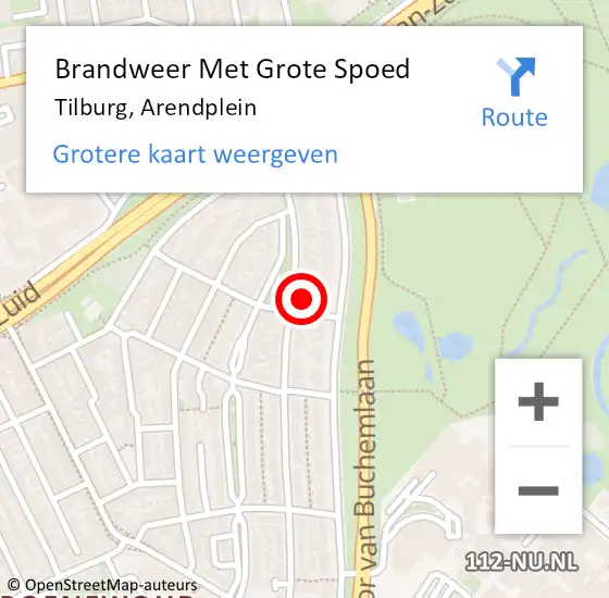 Locatie op kaart van de 112 melding: Brandweer Met Grote Spoed Naar Tilburg, Arendplein op 17 maart 2024 01:59