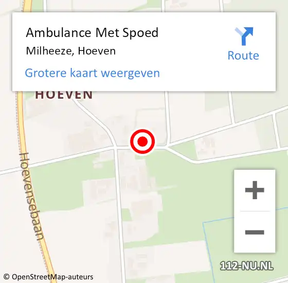 Locatie op kaart van de 112 melding: Ambulance Met Spoed Naar Milheeze, Hoeven op 17 maart 2024 02:33