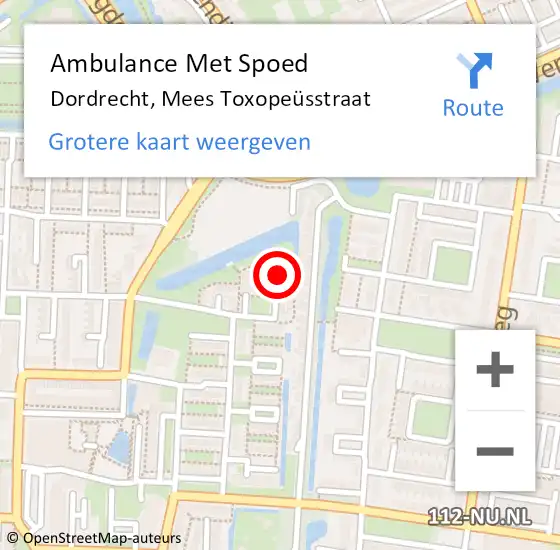 Locatie op kaart van de 112 melding: Ambulance Met Spoed Naar Dordrecht, Mees Toxopeüsstraat op 17 maart 2024 02:55