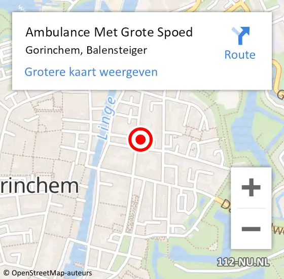 Locatie op kaart van de 112 melding: Ambulance Met Grote Spoed Naar Gorinchem, Balensteiger op 17 maart 2024 03:26