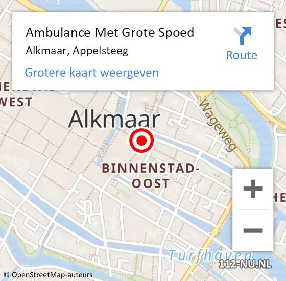 Locatie op kaart van de 112 melding: Ambulance Met Grote Spoed Naar Alkmaar, Appelsteeg op 17 maart 2024 04:32