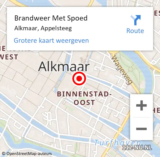 Locatie op kaart van de 112 melding: Brandweer Met Spoed Naar Alkmaar, Appelsteeg op 17 maart 2024 05:09