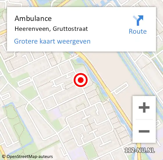 Locatie op kaart van de 112 melding: Ambulance Heerenveen, Gruttostraat op 17 maart 2024 05:42