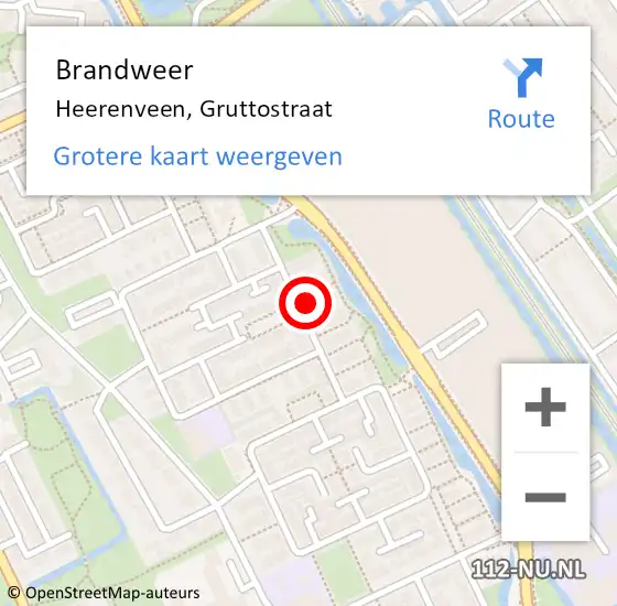 Locatie op kaart van de 112 melding: Brandweer Heerenveen, Gruttostraat op 17 maart 2024 05:43