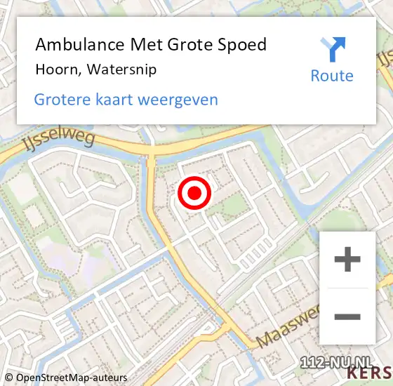 Locatie op kaart van de 112 melding: Ambulance Met Grote Spoed Naar Hoorn, Watersnip op 17 maart 2024 06:03