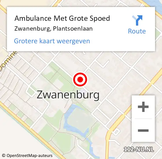 Locatie op kaart van de 112 melding: Ambulance Met Grote Spoed Naar Zwanenburg, Plantsoenlaan op 17 maart 2024 06:08
