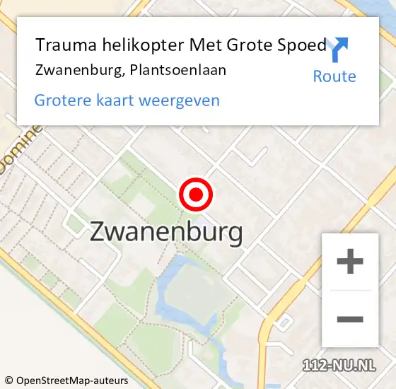 Locatie op kaart van de 112 melding: Trauma helikopter Met Grote Spoed Naar Zwanenburg, Plantsoenlaan op 17 maart 2024 06:09