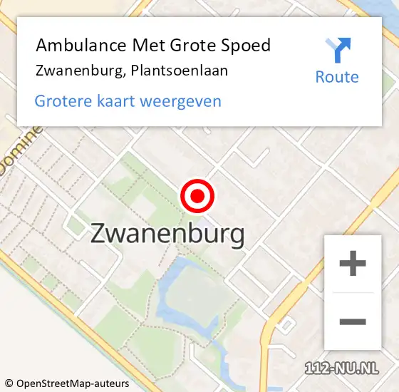 Locatie op kaart van de 112 melding: Ambulance Met Grote Spoed Naar Zwanenburg, Plantsoenlaan op 17 maart 2024 06:27