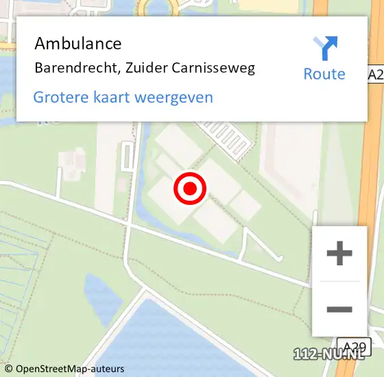 Locatie op kaart van de 112 melding: Ambulance Barendrecht, Zuider Carnisseweg op 17 maart 2024 07:26