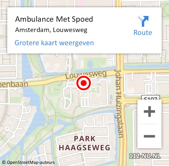 Locatie op kaart van de 112 melding: Ambulance Met Spoed Naar Amsterdam, Louwesweg op 17 maart 2024 07:49