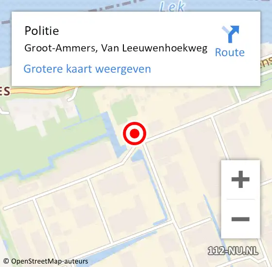Locatie op kaart van de 112 melding: Politie Groot-Ammers, Van Leeuwenhoekweg op 17 maart 2024 08:07
