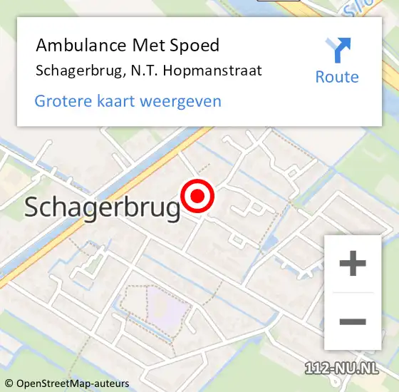 Locatie op kaart van de 112 melding: Ambulance Met Spoed Naar Schagerbrug, N.T. Hopmanstraat op 17 maart 2024 08:32