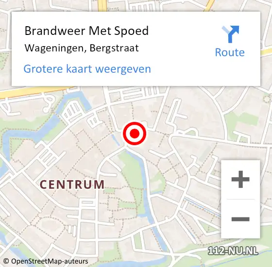 Locatie op kaart van de 112 melding: Brandweer Met Spoed Naar Wageningen, Bergstraat op 17 maart 2024 08:44