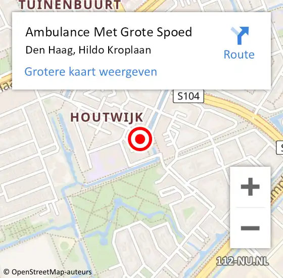 Locatie op kaart van de 112 melding: Ambulance Met Grote Spoed Naar Den Haag, Hildo Kroplaan op 17 maart 2024 10:15