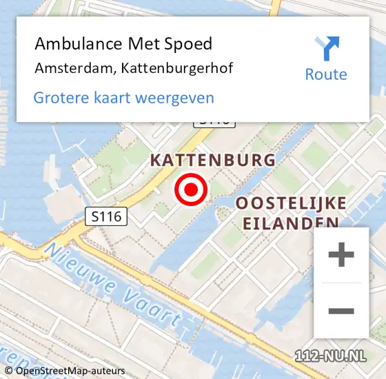 Locatie op kaart van de 112 melding: Ambulance Met Spoed Naar Amsterdam, Kattenburgerhof op 17 maart 2024 10:34
