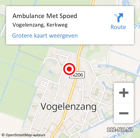 Locatie op kaart van de 112 melding: Ambulance Met Spoed Naar Vogelenzang, Kerkweg op 17 maart 2024 10:42