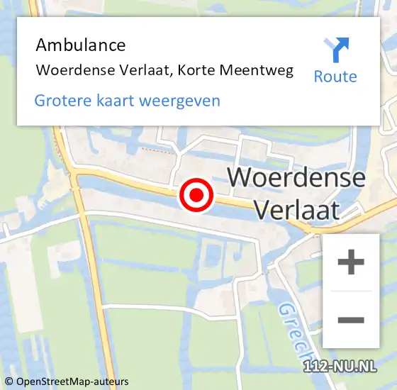 Locatie op kaart van de 112 melding: Ambulance Woerdense Verlaat, Korte Meentweg op 29 september 2014 12:47