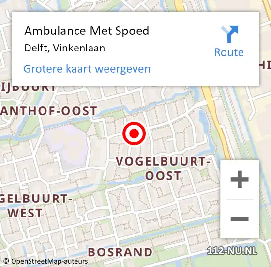 Locatie op kaart van de 112 melding: Ambulance Met Spoed Naar Delft, Vinkenlaan op 17 maart 2024 11:08