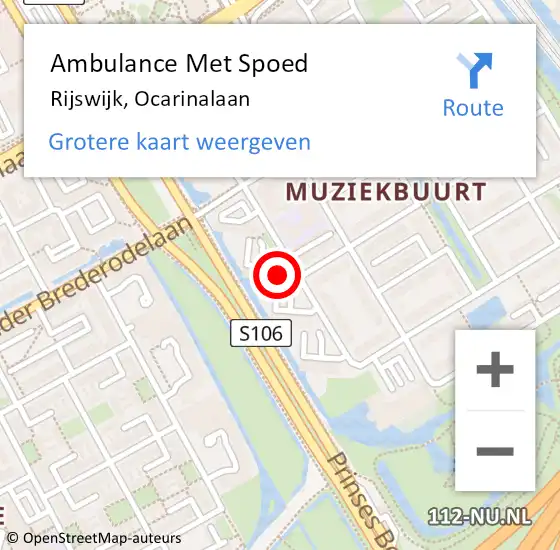Locatie op kaart van de 112 melding: Ambulance Met Spoed Naar Rijswijk, Ocarinalaan op 17 maart 2024 11:37