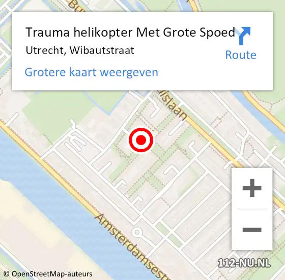 Locatie op kaart van de 112 melding: Trauma helikopter Met Grote Spoed Naar Utrecht, Wibautstraat op 17 maart 2024 13:11