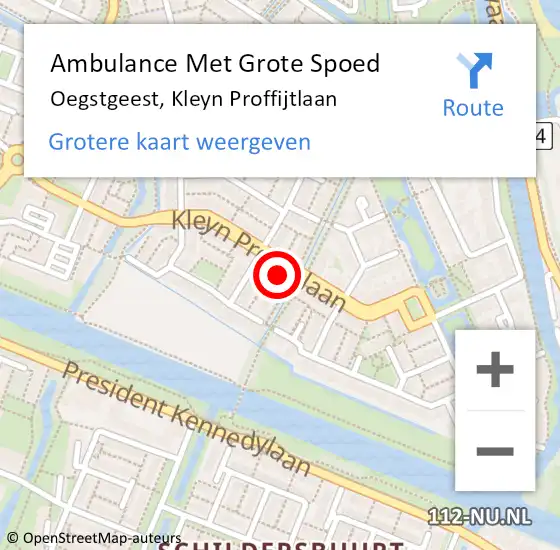 Locatie op kaart van de 112 melding: Ambulance Met Grote Spoed Naar Oegstgeest, Kleyn Proffijtlaan op 17 maart 2024 13:13