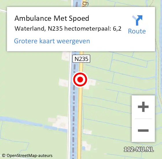 Locatie op kaart van de 112 melding: Ambulance Met Spoed Naar Waterland, N235 hectometerpaal: 6,2 op 17 maart 2024 13:13