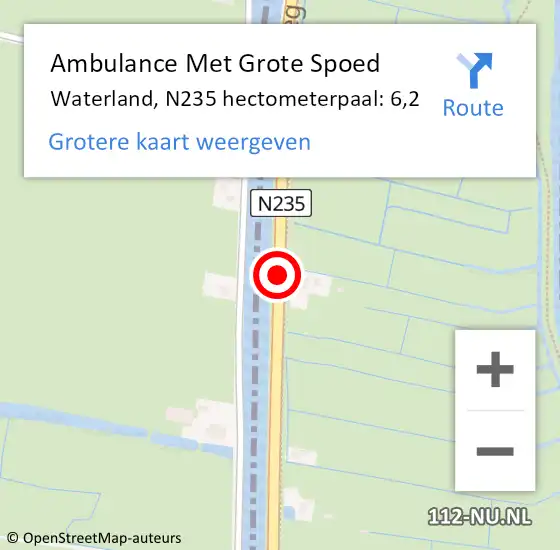 Locatie op kaart van de 112 melding: Ambulance Met Grote Spoed Naar Waterland, N235 hectometerpaal: 6,2 op 17 maart 2024 13:15