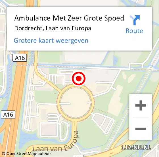 Locatie op kaart van de 112 melding: Ambulance Met Zeer Grote Spoed Naar Dordrecht, Laan van Europa op 17 maart 2024 13:17