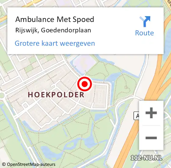 Locatie op kaart van de 112 melding: Ambulance Met Spoed Naar Rijswijk, Goedendorplaan op 17 maart 2024 13:31