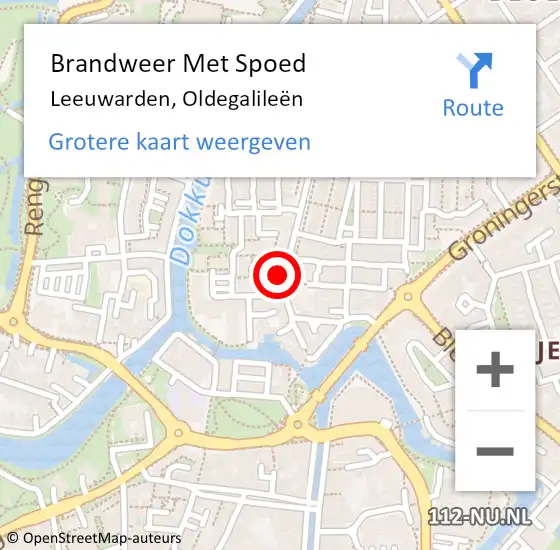 Locatie op kaart van de 112 melding: Brandweer Met Spoed Naar Leeuwarden, Oldegalileën op 17 maart 2024 13:32