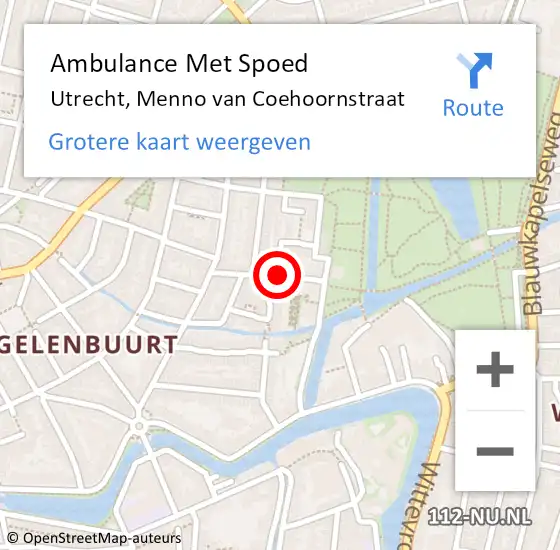 Locatie op kaart van de 112 melding: Ambulance Met Spoed Naar Utrecht, Menno van Coehoornstraat op 29 september 2014 12:55