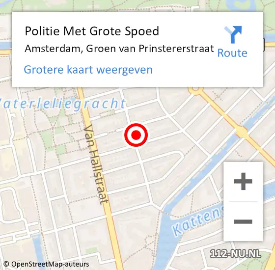 Locatie op kaart van de 112 melding: Politie Met Grote Spoed Naar Amsterdam, Groen van Prinstererstraat op 17 maart 2024 13:40