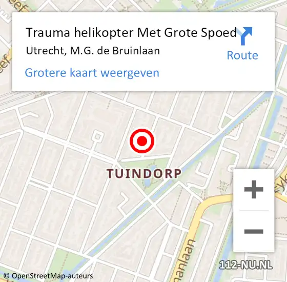 Locatie op kaart van de 112 melding: Trauma helikopter Met Grote Spoed Naar Utrecht, M.G. de Bruinlaan op 17 maart 2024 14:03