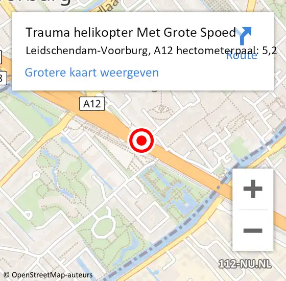 Locatie op kaart van de 112 melding: Trauma helikopter Met Grote Spoed Naar Leidschendam-Voorburg, A12 hectometerpaal: 5,2 op 17 maart 2024 14:11