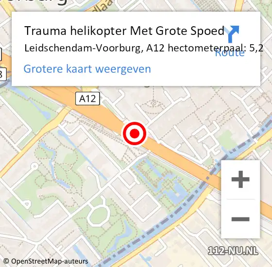 Locatie op kaart van de 112 melding: Trauma helikopter Met Grote Spoed Naar Leidschendam-Voorburg, A12 hectometerpaal: 5,2 op 17 maart 2024 14:14