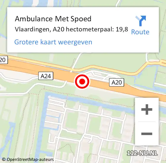 Locatie op kaart van de 112 melding: Ambulance Met Spoed Naar Vlaardingen, A20 hectometerpaal: 19,8 op 17 maart 2024 14:14