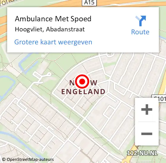 Locatie op kaart van de 112 melding: Ambulance Met Spoed Naar Hoogvliet, Abadanstraat op 17 maart 2024 14:32